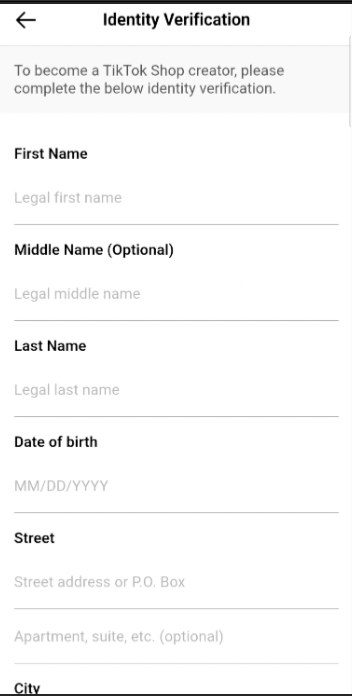 Identity verification form asking for name and date of birth